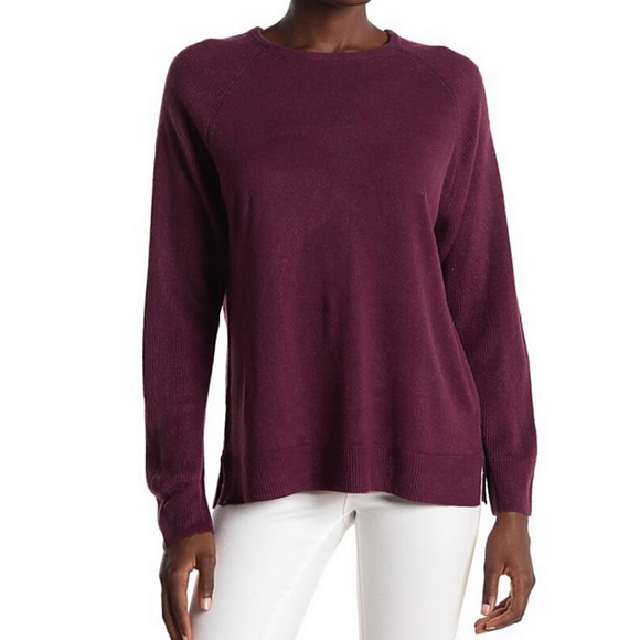 SWEET ROMEO Eggplant Ribbed Raglan Sleeve Pullover Knit Sweater Womens Large L - Picture 2 of 4